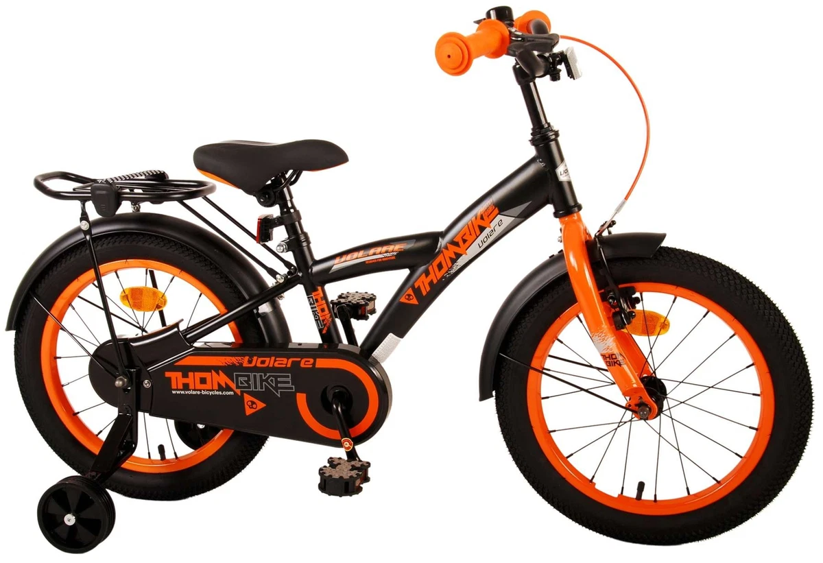 Thombike 16 Pulgadas Bicicleta Niño Naranja Negro 4-6 Años Freno de Pedal