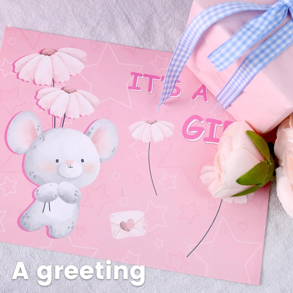 Bolsa de Regalo Bebé Niña, Bolsas de Regalo Rosa 13" con Cinta de Papel Pañuelo y Coche de Saludo Foto 3 de 4