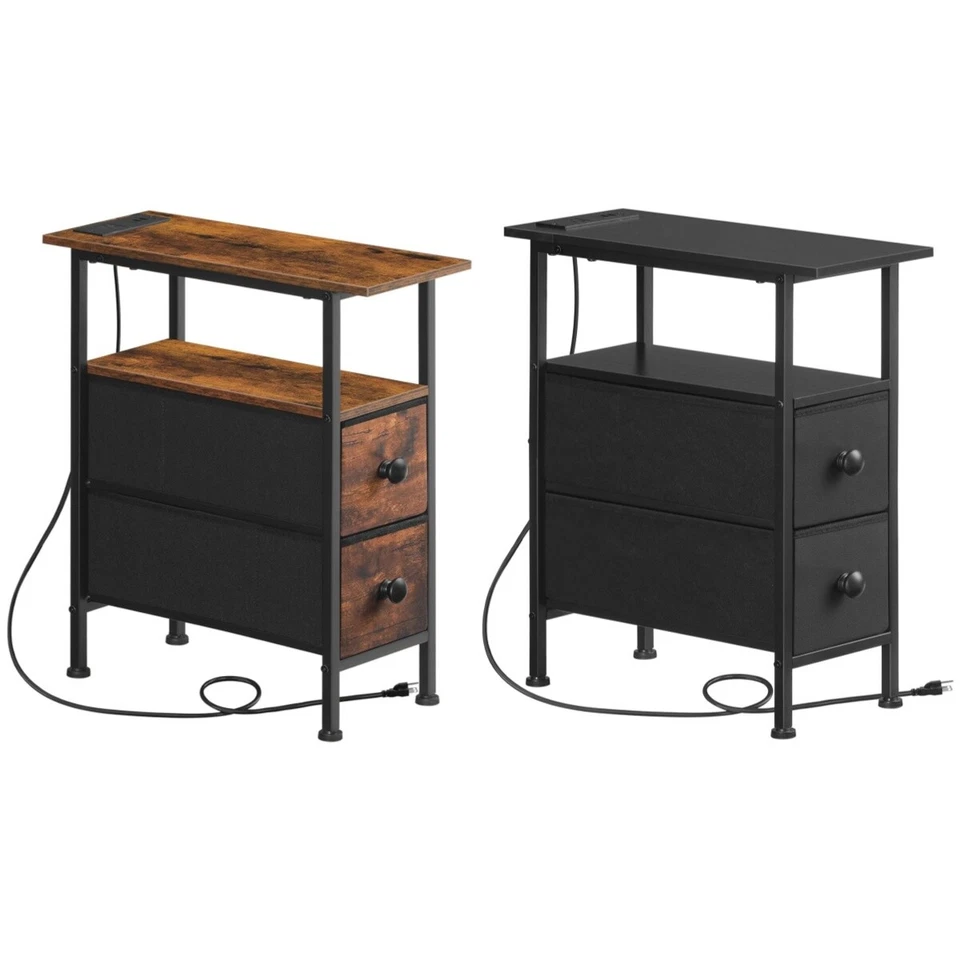 Mesa final HOOBRO com estação de carregamento mesa lateral estreita com 2 gavetas de tecido - Imagem 2 de 2