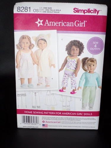 🌻 SIMPLICITY #8281 - CUTE 18" AMERICAN GIRL DOLL - SEW FOUR OUTFITS PATTERN  FF