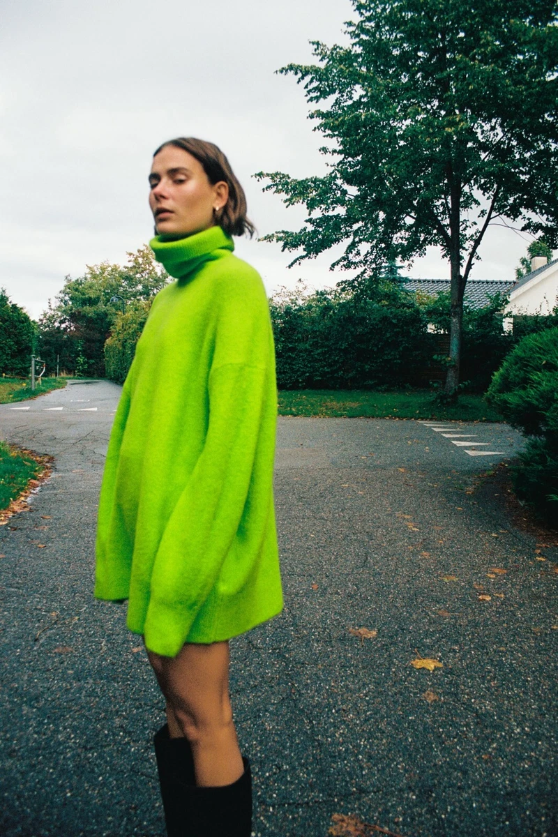 Lime green sweater zara sale