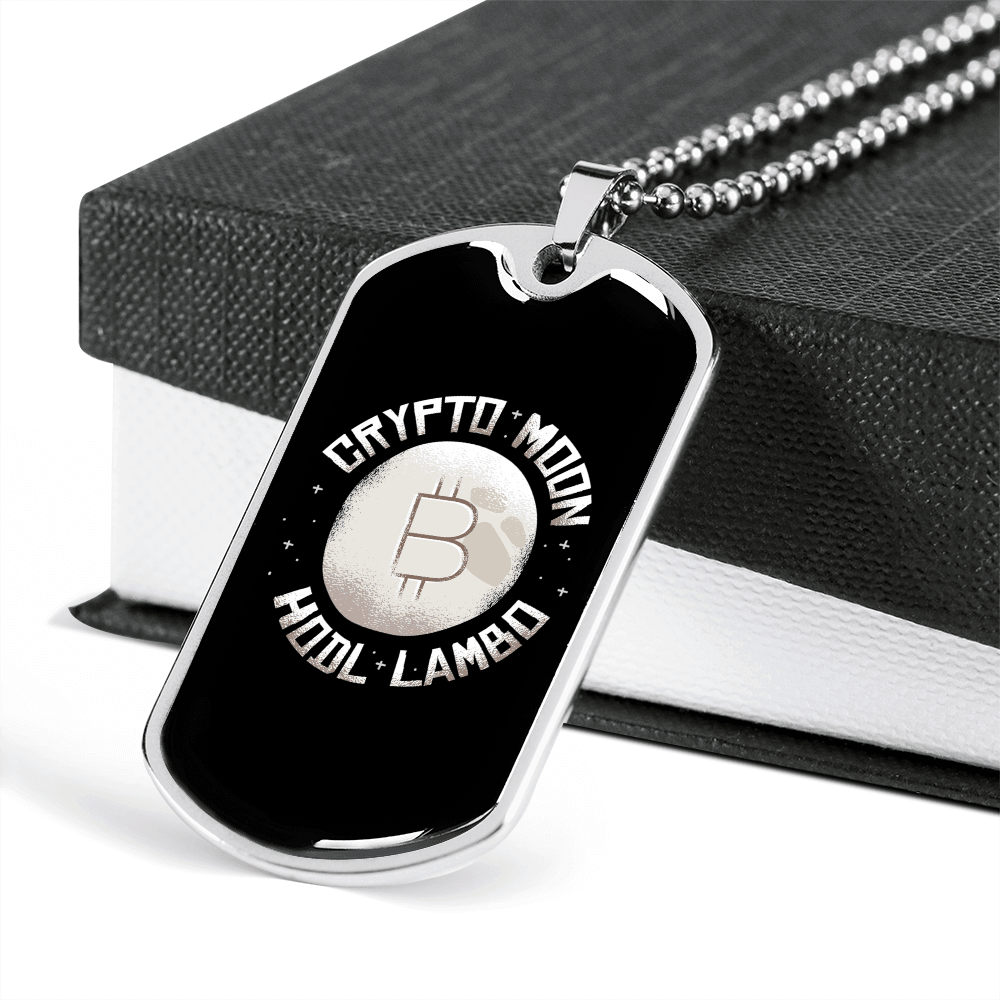 Crypto Moon Crypto Necklace Stainless Steel or 18k Gold Dog Tag 24