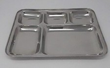Stainless Steel Rectangular Divided Dinner Tray 5 sections 1, White