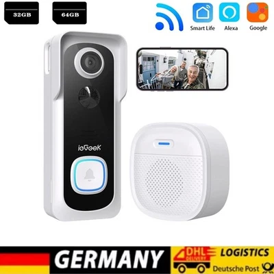 ieGeek 2K3MP HD Türklingelkamera ​​Kabellose Türklingel mit Kamera IP65 4800mAh