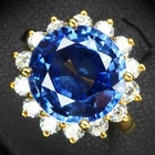 24K Gold 925 Sterling Silver Halo Rings Charming Cornflower Blue Sapphire 7.40Ct