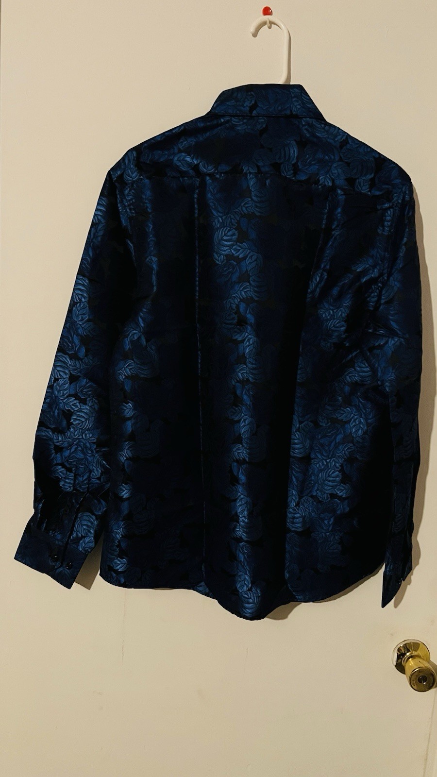 Barry Wang Shirt Mens Long Sleeve Blue Button Up Shiny Silk Size M Floral