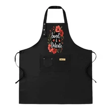 2 Pack Adjustable Bib Apron with Floral Design - Flowers & Leaves 2 Pockets 