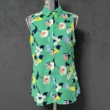Banana Republic Blouse Women S Green Floral Sleeveless Button Up Classic Fit Top
