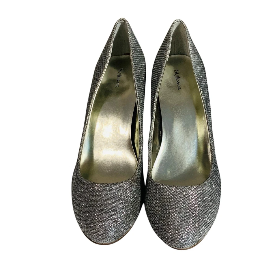 Style & Co High Heel Shoes Blossumm Women’s Size 8.5 Silver Sparkle Slip-On - Image 4 of 4