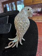 Silver Tone Rhinestone Parrot Bird Brooch Clear Crystal Accents