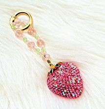 Pink Strawberry Bag Charm Crystal Keychain Rhinestone Purse Charm Bling Handmade