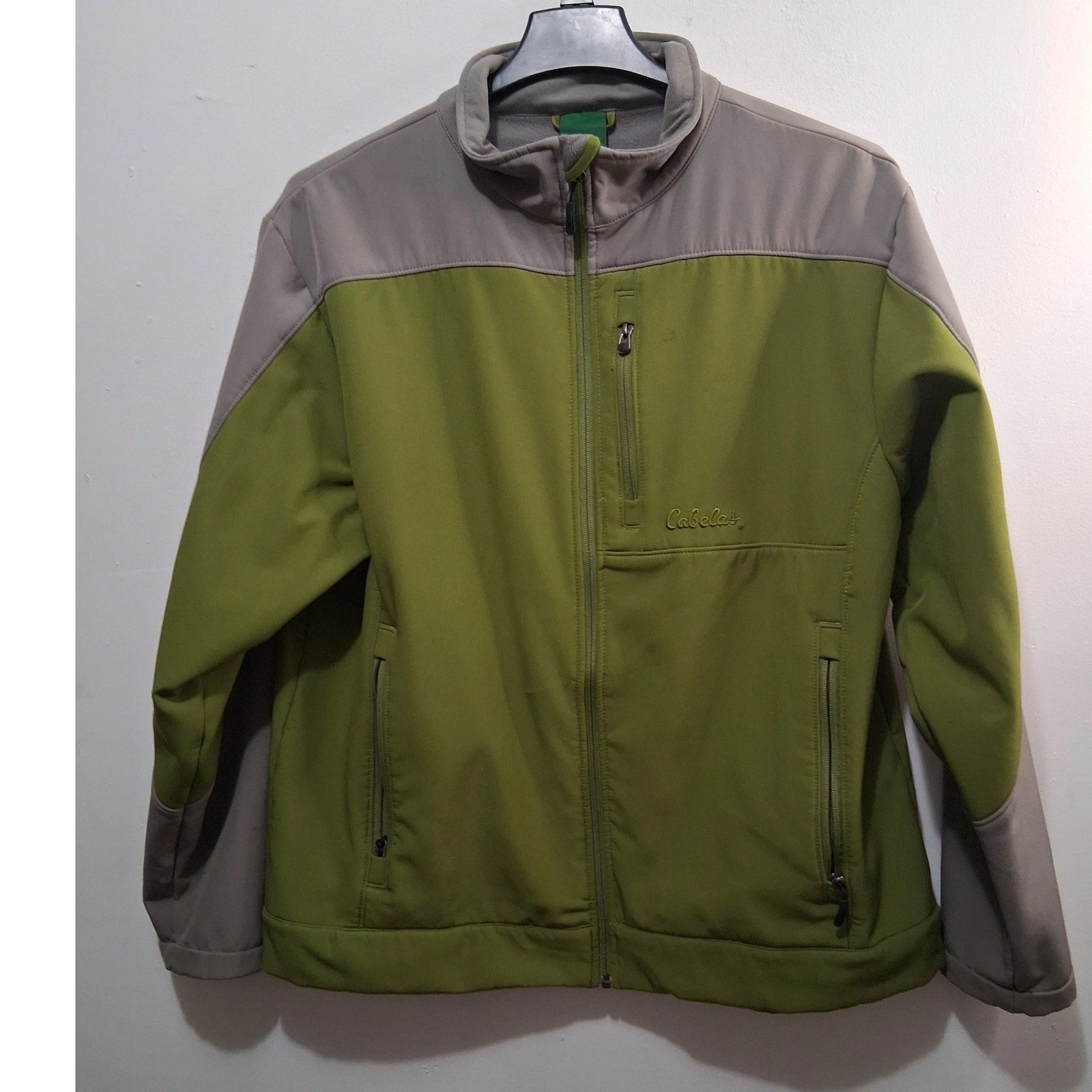 Cabela's Men's Softshell Lined Jacket XL Green Grey Full Zip Outdoor Coat Jacket