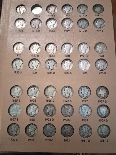 Mercury Dimes 1916 - 1945 / 76 Coin Set Collection Dansco Album - No 1916D G-Unc