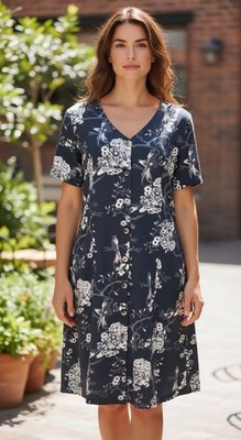 Fat Face Simone Cotton Rich Jersey Dress Tunic Shift Black Floral Size US 8