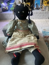 Vintage Folk Art Black Cloth Doll Prairie Primitive Country, Cottage Core Girl