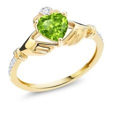 10K Yellow Gold Simulated Emerald and Diamond Accent Irish Celtic Claddagh Ring
