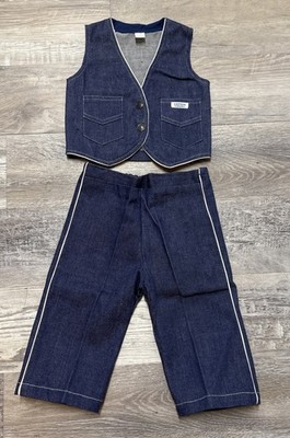 Vintage Cotton Candy Kids Denim Vest Pants Set Western Rodeo Outfit 70s 80s