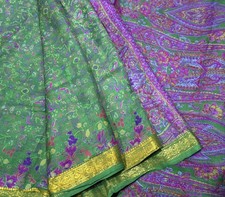 Vintage Silk Saree, 100 Pure Silk Fabric, 5 Yards Ethnic Indian Printed Sari