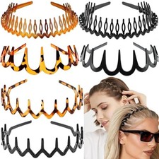 6 PCS Stylish Plastic Headbands with Teeth Comb, No Slip Serrated Hairbands, 3