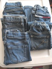 Lot Of 5 Girls Jeans 6/6X Blue Denim Pockets Zipup Elastic And Adjustable Waist