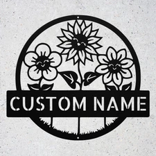 Custom Floral Metal Sign Personalized Flower Wall Art Garden Home Decor Gift