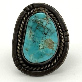 Old Pawn Navajo Sterling Silver High Grade Turquoise Statement Ring Sz 11