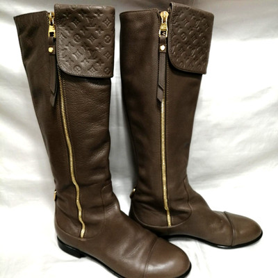 Auth Louis Vuitton Empreinte Inspired Knee High Boots Brown Size 36.5 / US 6.5
