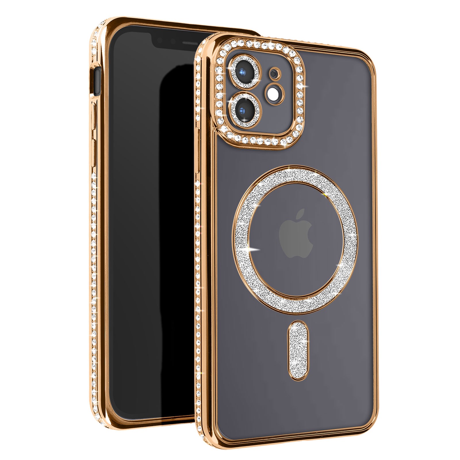 Coque luxe iPhone 12 Avizar finition or et cristaux de haute qualité