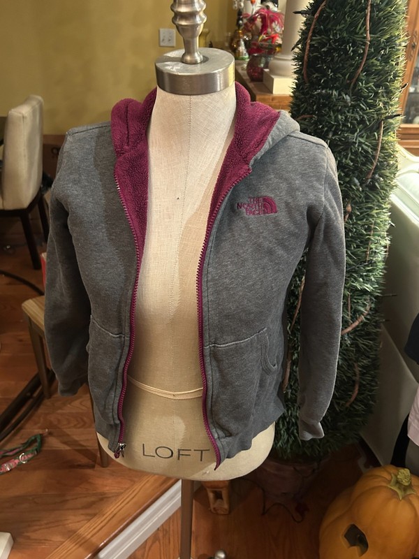 North Face Hoodie Jacket Reversible Girl Size M (10/12). Gray/Plum