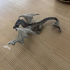 Vintage Rawcliffe pewter dragon with Swarovski green crystal eyes & Heart