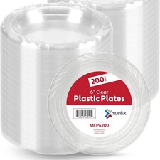 200 Clear Plastic Plates Set 6 Inch Disposable Dessert Plates Bulk Pack Party