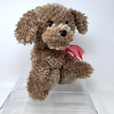 Walmart Brown Curly Dog Red Bow Plush Stuffed Animal Cute Cuddle Puppy Toy 11"