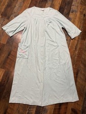 Vintage Shadowline Womens M Mint Green Snap Front Long Robe Floral Embroidered