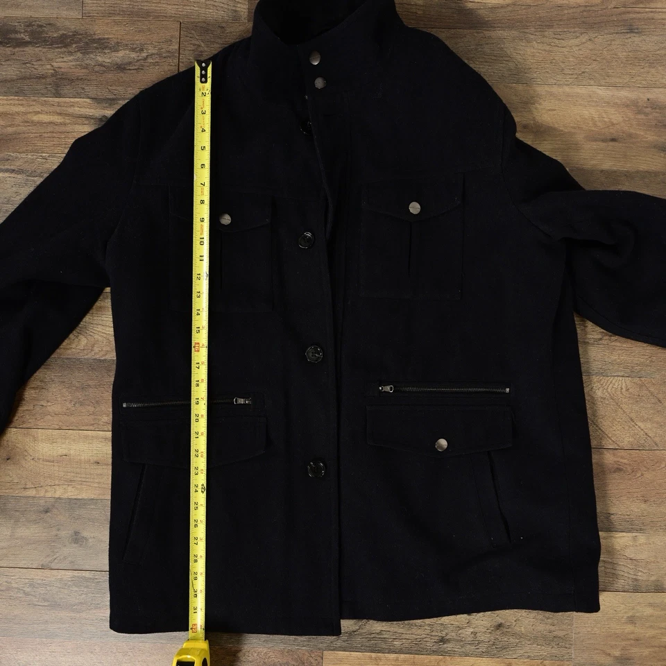 Chaqueta Michael Kors Para Hombre 2XT Azul Oscuro Manga Ling Lana Abotonada con Bolsillos Foto 3 de 4