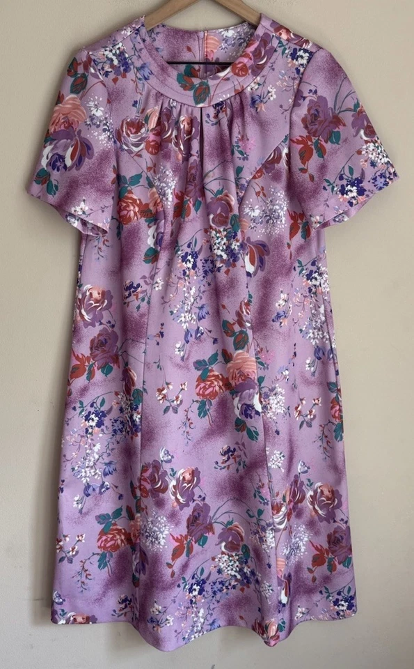 Dress Vintage Floral 70s 80s Shift Secretary Poly Knit Womens Size XL Vtg - Image 2 of 4