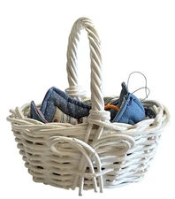 Mini Sewing Basket White Wicker with Liner