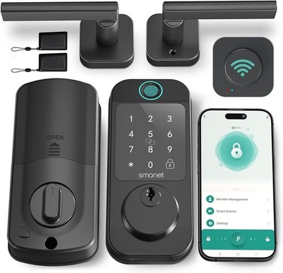 SMONET Smart Front Door Lock Lever Handle Set WiFi Keyless Digital Deadbolt Lock