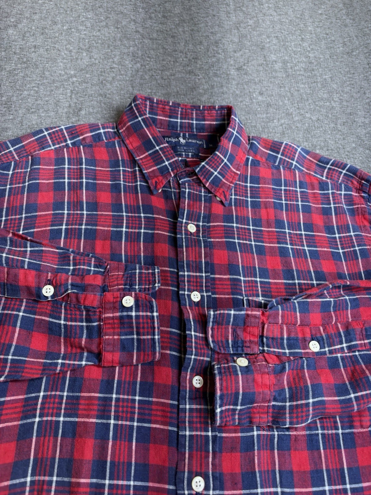 VTG 80’s Polo Ralph Lauren 100% Linen Long Sleeve Shirt Mens Medium Oversized