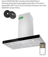 LED Extractor Fan Cooker Hood 90cm Glass, 310m³/H, Silver