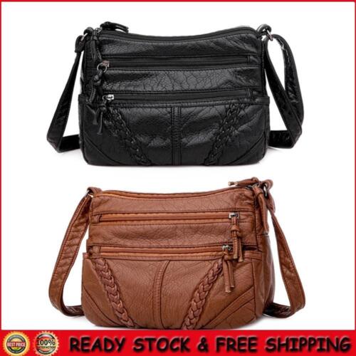 Vintage PU Leather Solid Color Messenger Shoulder Bag Women Casual Small Purse - Photo 1 sur 18