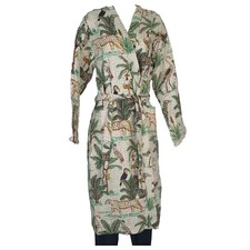 Kimono Kantha Style Handmade Cotton Sleeve Sash 2 Pockets Woman L - XL Champagne