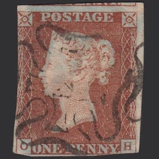 H34_20 GB QV 1841 1d RED-BROWN PLATE 29 SG8-B1(1) OH GU LONDON NO.12 IN MX
