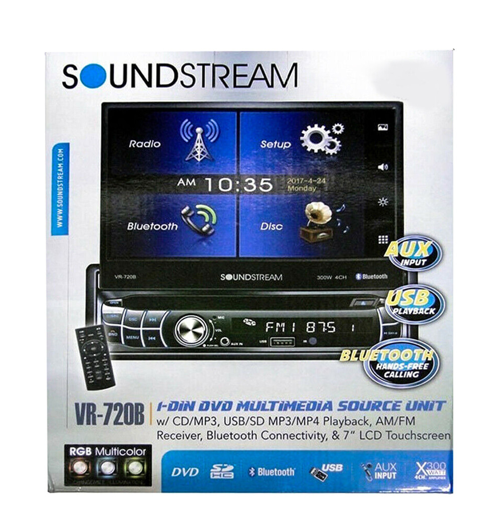 Soundstream VR-720B  7" Motorized LCD Single DIN DVD CD Bluetooth Car Stereo