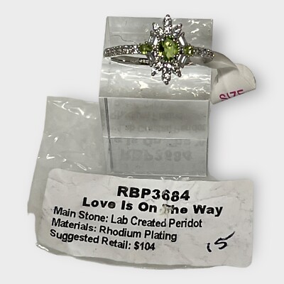 Love Is On The Way Lab Peridot Rhodium Pl Band Sz 11 BOMB PARTY RBP3684 15 NEW