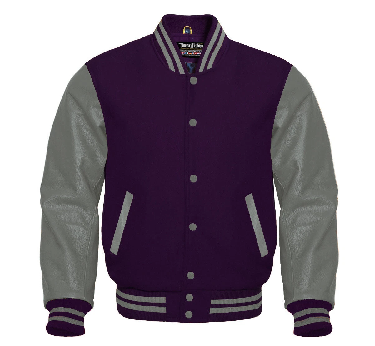 Mens Letterman Basketball Varsity Jacket Purple Wool Grey Leather Sleeves Jacket
