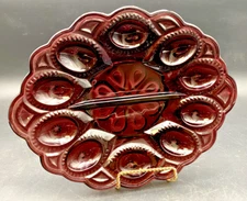 L.E. SMITH MOON STARS AMETHYST DIVIDED DEVILED EGG PLATE GLASS DISH