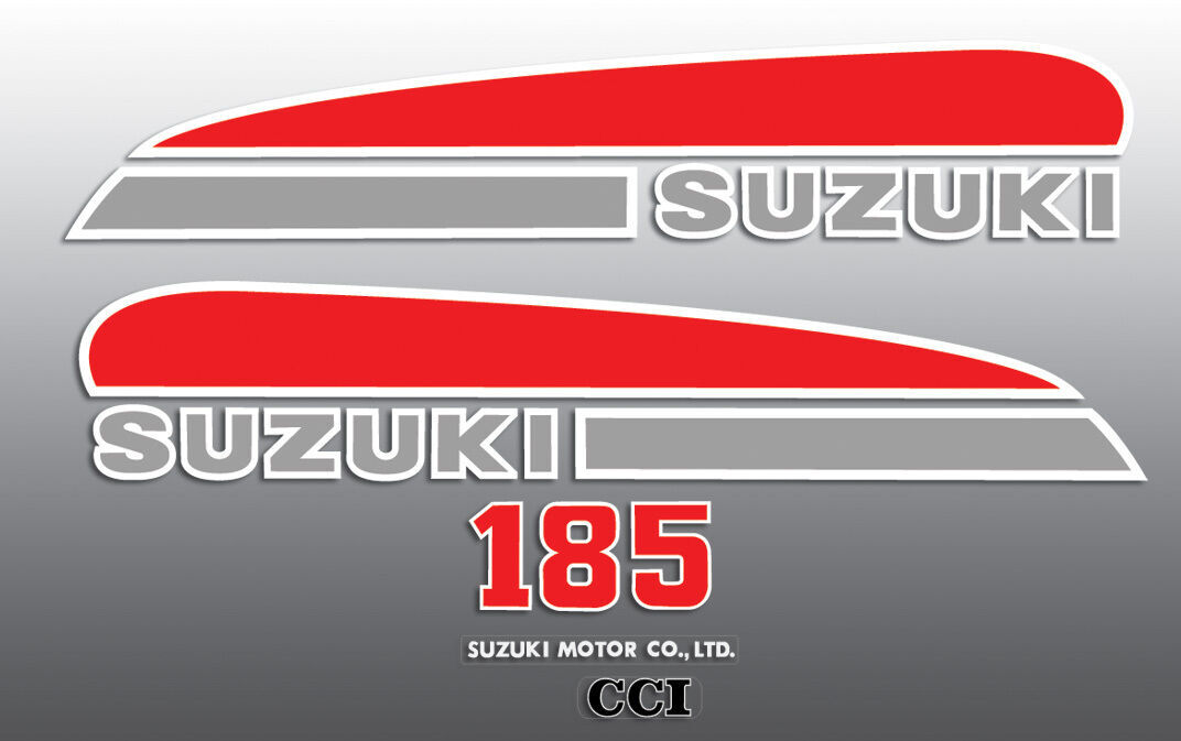 SUZUKI 1974 TS185 RED SILVER TANK SIDE COVER DECALS GRAPHICS | eBay