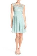 Adrianna Papell Embroidered Lace Illusion Yoke Fit & Flare Dress (size 12)