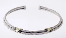 DAVID YURMAN Sterling Silver 14K Gold Double X Cable Choker Collar Necklace 91G