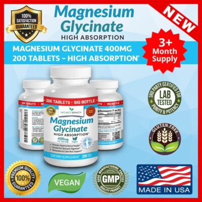 #ad BEST MAGNESIUM GLYCINATE 400 MG – 200 TABLETS – HIGH ABSORPTION PURE MADE IN USA $19.97